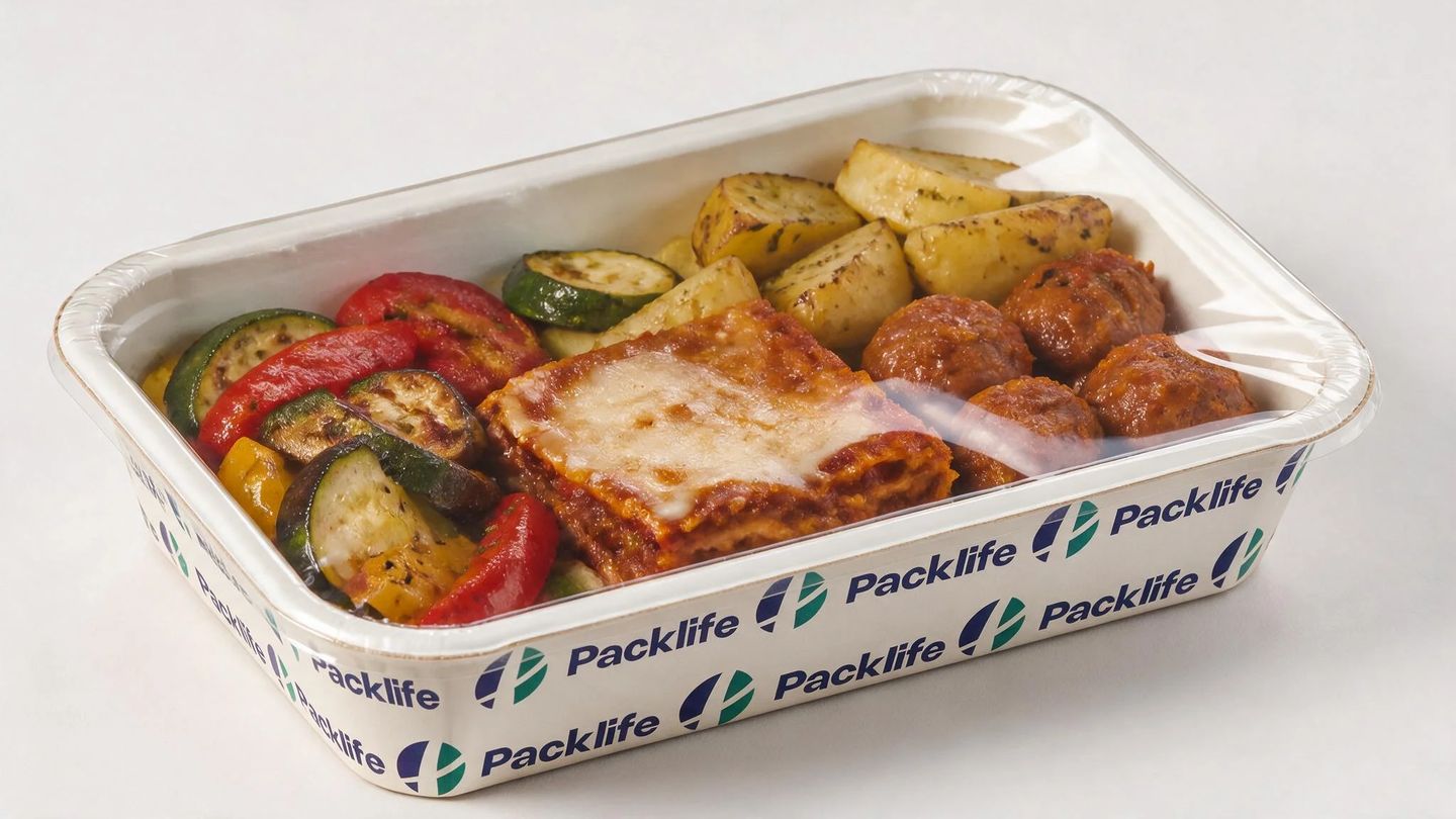 Vaschetta termosaldata in cartoncino Packlife con piatto pronto